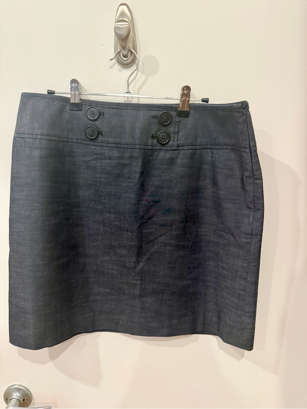 LOFT Refined Denim Button-Front Mini Skirt